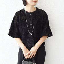 little black:〈手洗い可能〉パール 釦 フリル チュール 半袖 ブラウス