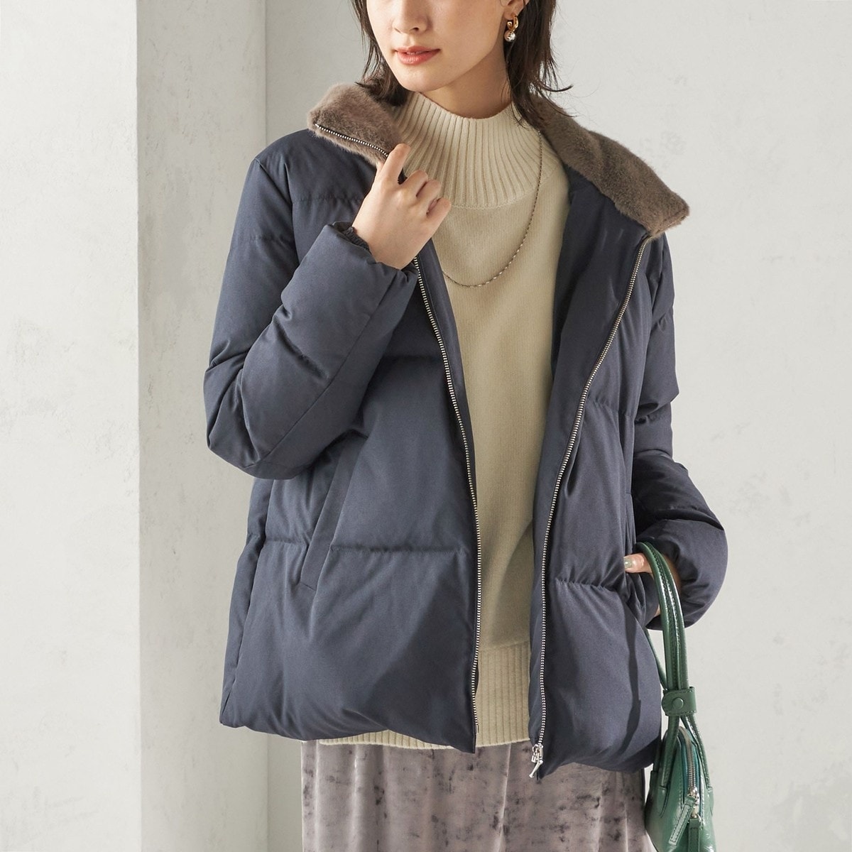 SHIPS別注】TAION:〈手洗い可能〉パイピング ノーカラー ダウン