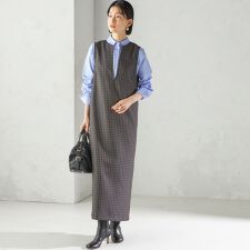 〈手洗い可能〉アジャスト ボタン チェック ジャンパー スカート