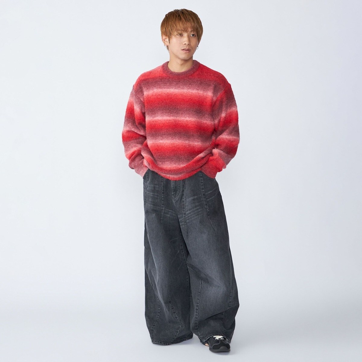 シップス（SHIPS）/City Ambient Products: 〈手洗い可能〉グラデーション オンブレ ボーダー クル City Ambient Products: 〈手洗い可能〉グラデーション オンブレ