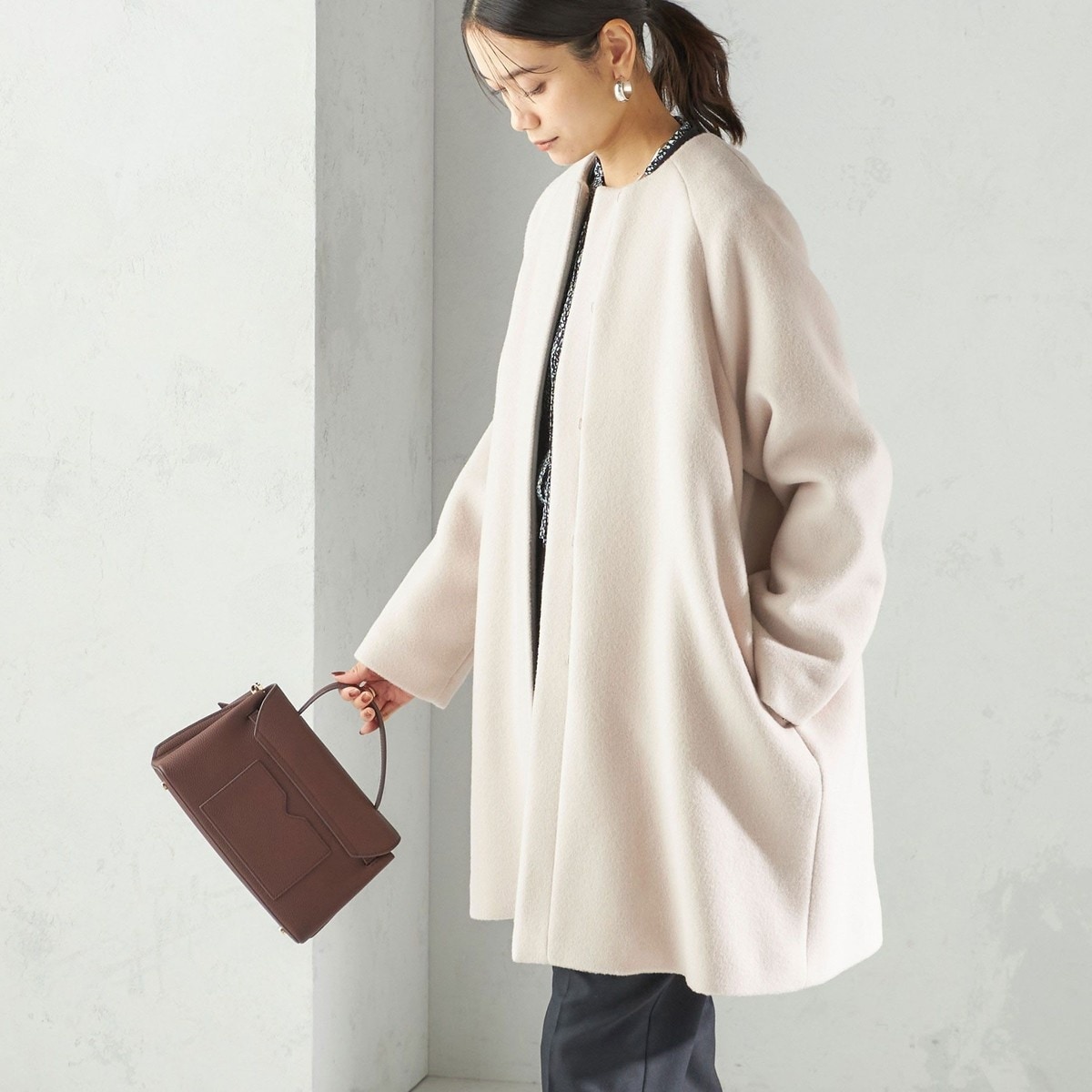 【美品♡】SHIPS シップス ノーカラー スプリング コート 春 アイボリー 美品♡】SHIPS シップス ノーカラー スプリング コート 春