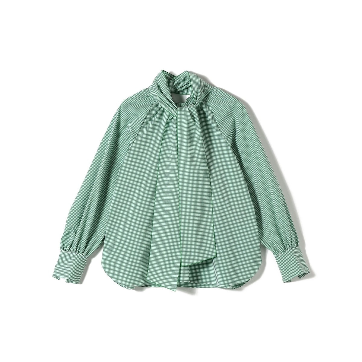 SHIPS Primary Navy Label:ストレッチ ギンガム ボウタイ ブラウス