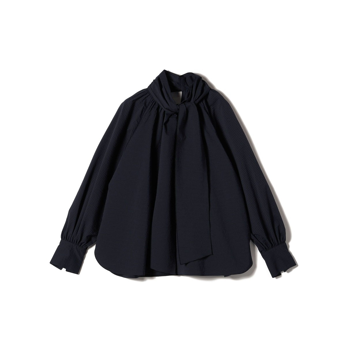 新品タグ付✨SHIPS シップス アシンメトリーボウタイブラウス 日本製 S SHIPS Primary Navy Label:ストレッチ ギンガム ボウタイ ブラウス