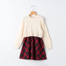 SHIPS KIDS:90cm /〈洗濯機可能〉ケーブルニット ドッキング ワンピース