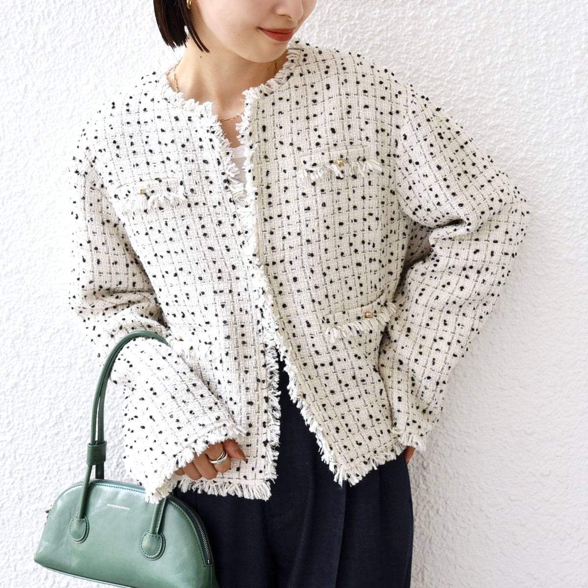 GIOLICAツイード BIGジャケット　レサージュ　9/2発送可能 追加2》GIOLICAツイードBIGジャケット（ノーカラージャケット