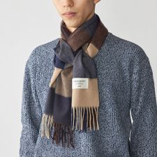 SHIPS: カシミヤ シングル 3ブロック マフラー