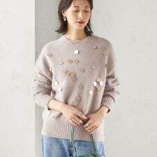 〈手洗い可能〉フォックス スパンコール クルーネック ニット