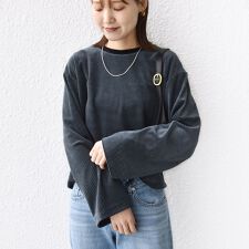 〈手洗い可能〉コットン ポリエステル ベロア ワイド スリーブ ボーダー