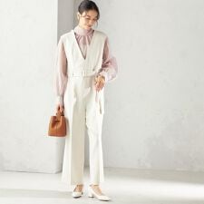 〈手洗い可能〉ダブル クロス Ｖネック ベルト付 オールインワン（セレモニー対応可）