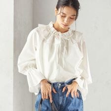 〈撥水加工 / UVカット〉タフタ フリルカラー キャンディースリーブ ブラウス（セレモニー対応可）