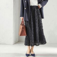 〈手洗い可能〉シアー カット ジャカード フレア スカート（セレモニー対応可）