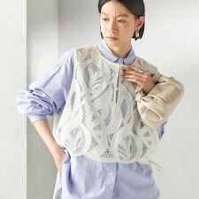 《予約》〈手洗い可能〉刺繍 スカラップ レース ノースリーブ プルオーバー