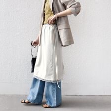 〈洗濯機可能〉ダル サテン 裾 レース スカート