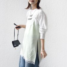 〈洗濯機可能〉ダル サテン レース スリット キャミソール