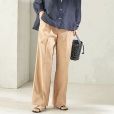 〈UVカット・吸水速乾・手洗い可能〉綿麻混 オックス 2タック ストレート パンツ