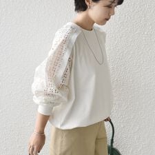 《一部追加予約》【WEB限定】〈手洗い可能〉レース コンビ カットソー