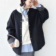 セミ 梳毛 配色 リバー ノーカラー コート