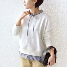 【WEB限定】〈手洗い可能〉ブラウス コンビ スウェット プルオーバー