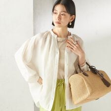 《予約》〈手洗い可能〉IMPERIAL LINEN 混 バンドカラー スキッパー シャツ