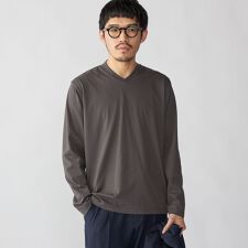 【WEB限定】SHIPS:〈手洗い可能/抗菌/防臭〉シルケット ビズ Vネック ロングスリーブ