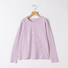 SHIPS KIDS:140～150cm /レモン スパンコール 刺繍 ロングスリーブ Tシャツ
