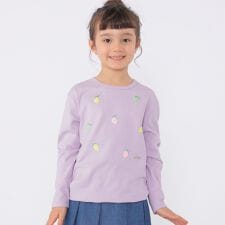 SHIPS KIDS:100～130cm /レモン スパンコール 刺繍 ロングスリーブ Tシャツ