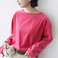 〈手洗い可能〉コットン ベロア ボートネック ロング スリーブ プルオーバー