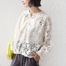 《予約》〈手洗い可能〉裾 ドロスト レース ブラウス