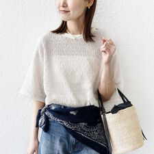 《予約》〈手洗い可能〉ランダム ブルーゼ 5分袖 プルオーバー