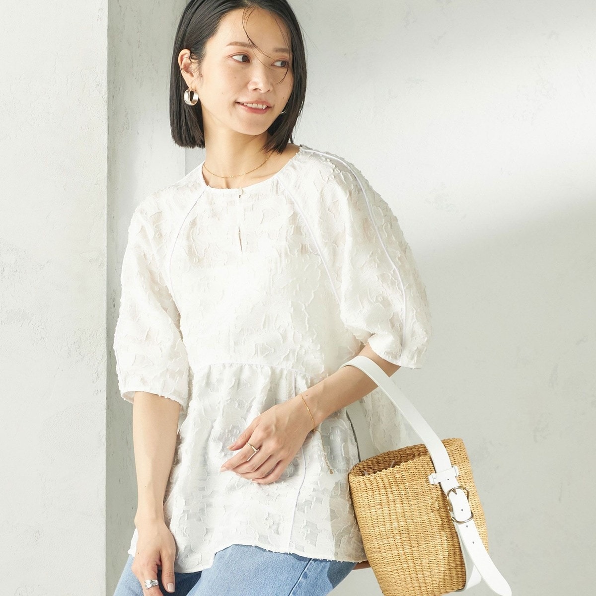 《予約》〈手洗い可能〉ジャカード ペプラム ブラウス