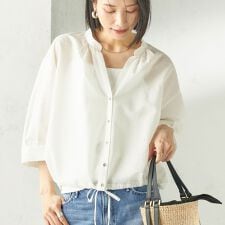 《予約》〈手洗い可能〉サッカー 裾 ドロスト メタル ボタン シャツ