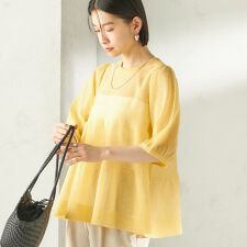 《予約》〈手洗い可能〉麻混 シアー ティアード ショート スリーブ プルオーバー