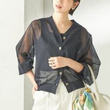 《予約》〈手洗い可能〉麻混 シアー Vネック カーディガン