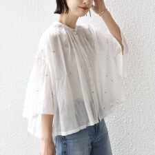 《予約》〈手洗い可能〉コットン オーガンジー リーフ 刺繍 羽織 ブラウス