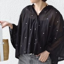 《予約》〈手洗い可能〉コットン オーガンジー リーフ 刺繍 羽織 ブラウス