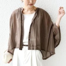 《予約》〈手洗い可能〉コットン オーガンジー リーフ 刺繍 羽織 ブラウス