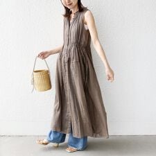 《一部追加予約》〈手洗い可能〉コットン オーガンジー 刺繍 ウエスト ドロスト ワンピース