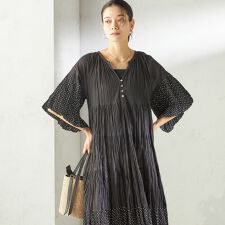 《予約》【SHIPS別注】Fanaka:〈手洗い可能〉クリンクル 袖 フレア ワンピース