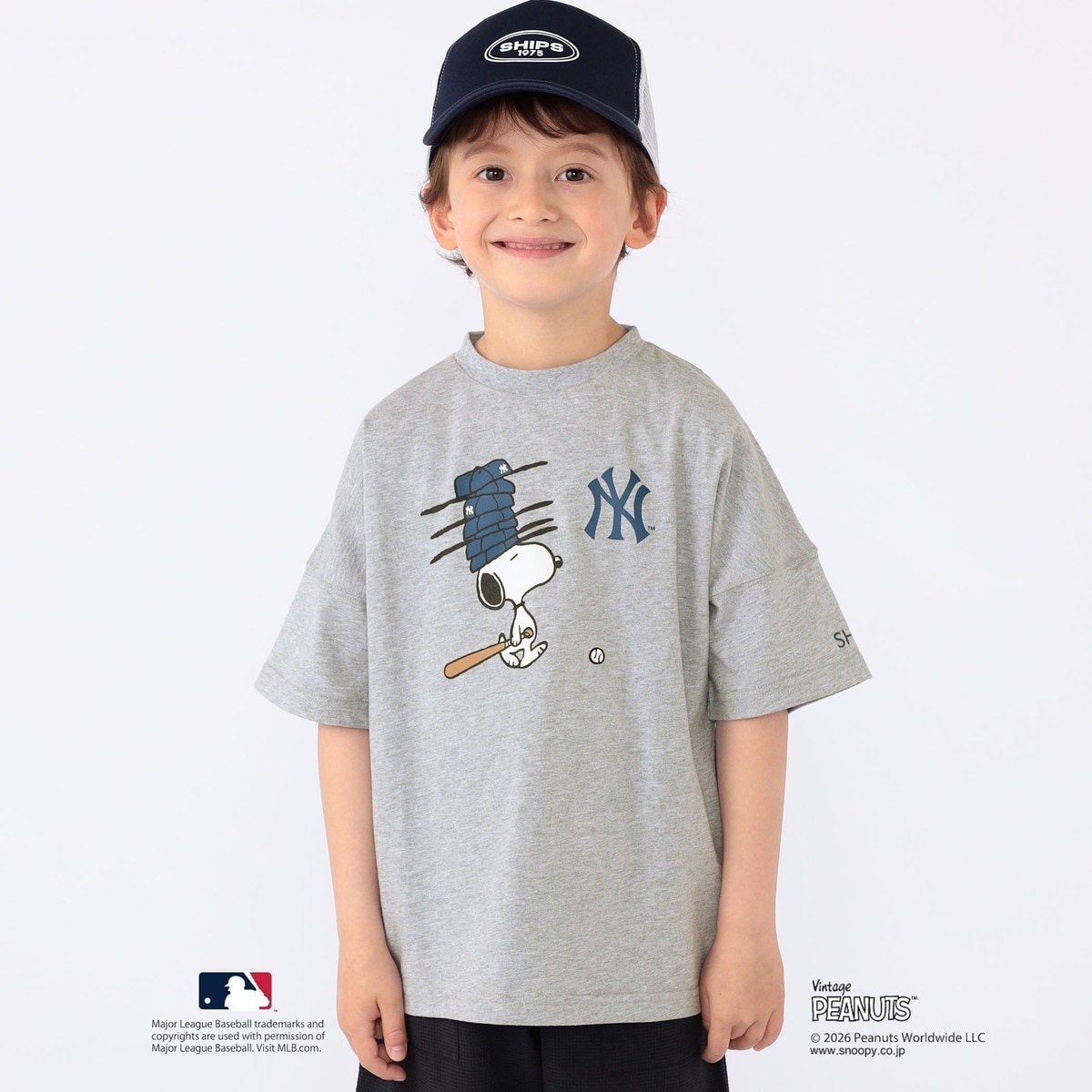 [�}���C]SHIPS KIDS:100�`125cm / PEANUTS×MLB �v�����g T�V���c/�V�b�v�X�iSHIPS�j �O���[
