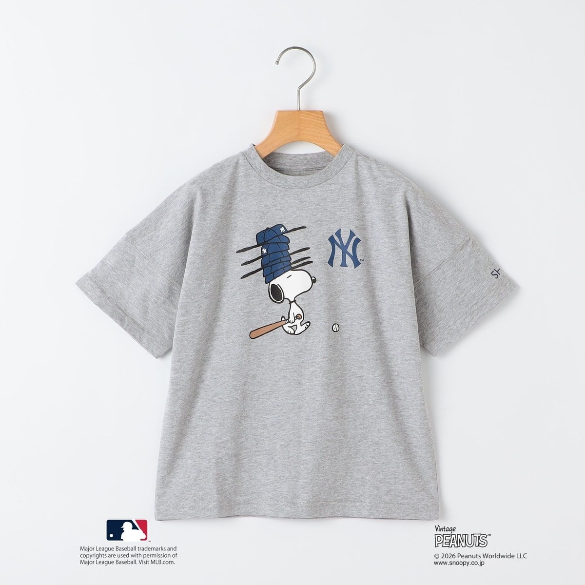 [�}���C]SHIPS KIDS:130�`170cm / PEANUTS×MLB �v�����g T�V���c/�V�b�v�X�iSHIPS�j �O���[