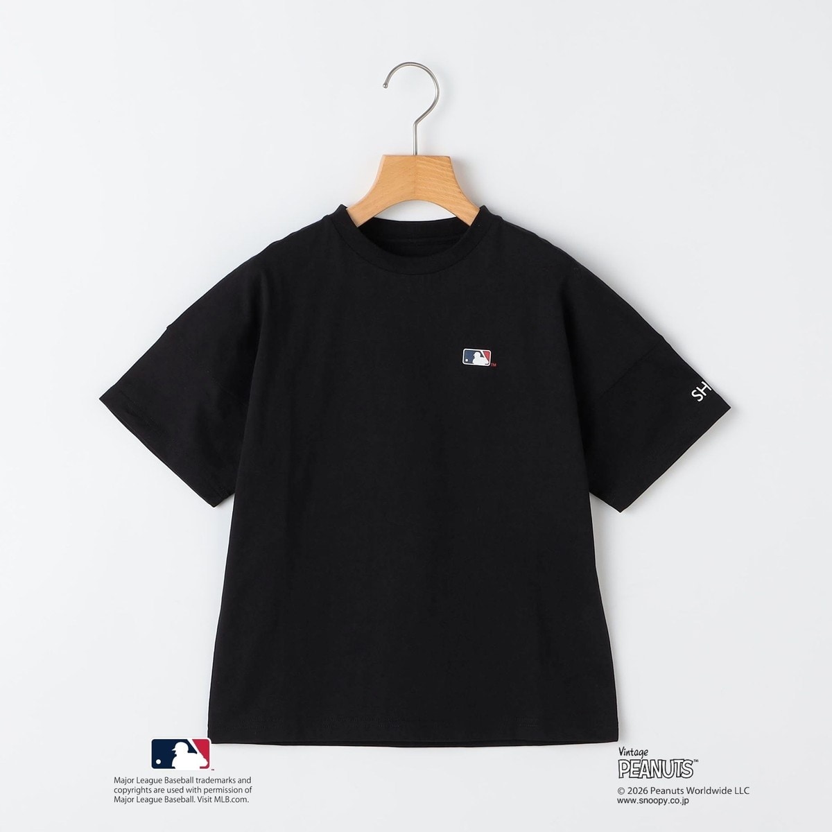 [�}���C]SHIPS KIDS:130�`170cm / PEANUTS×MLB �v�����g T�V���c/�V�b�v�X�iSHIPS�j �u���b�N