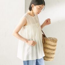 《予約》〈手洗い可能〉シルク混 シアー 2WAY ノースリーブ ブラウス