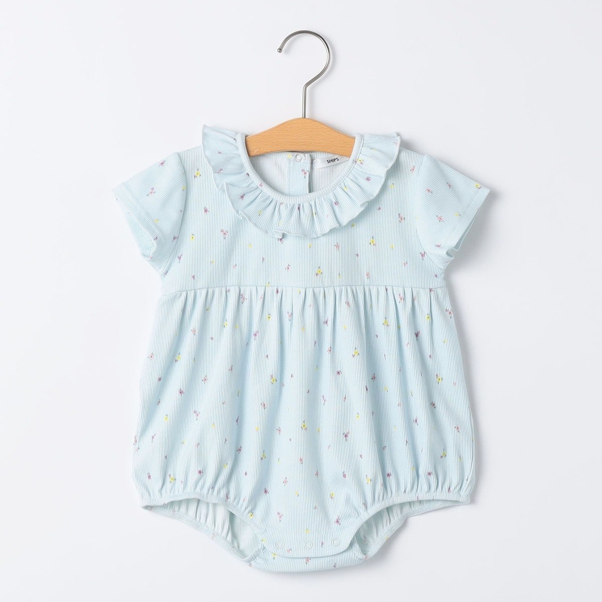 SHIPS KIDS:70～80cm /フラワー テキスタイル リブ ロンパース