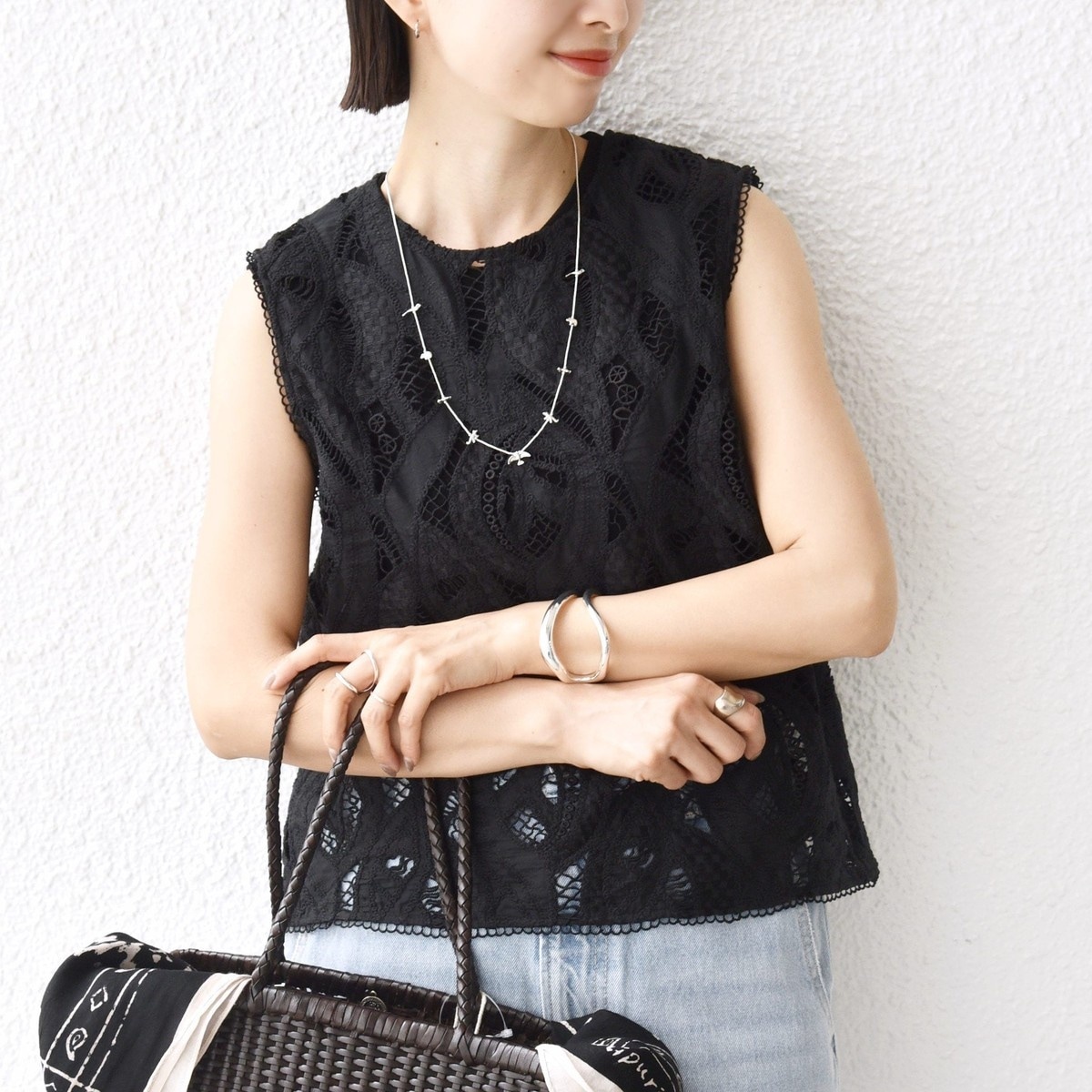 【※】SHIPS（シップス） ノースリーブレースシャツ シップス SHIPS 〈手洗い可能〉刺繍 スカラップ レース ノースリーブ