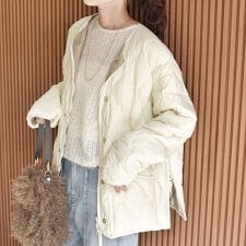 美品クリーニング済SHIPS フード付きウールコート ホワイト・ベージュ 