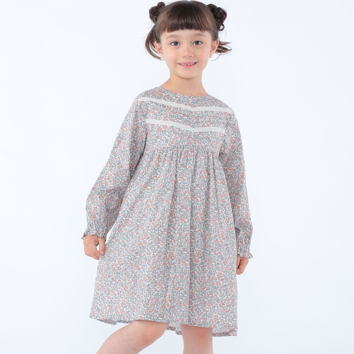 SHIPS KIDS:100～130cm / リバティ ギャザー ワンピース 長袖