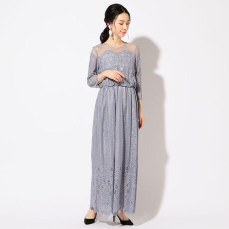 little black：レースチュールマキシワンピース  