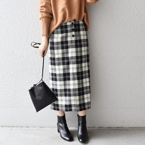 スカート ウールタータンチェックタイトスカート SHIPS ウールタータン
