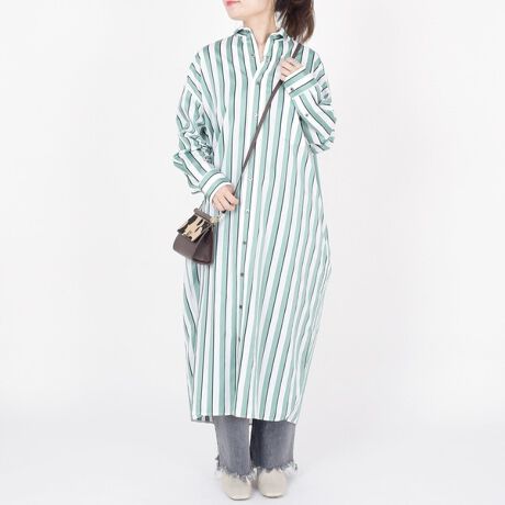 TICCA：マルチストライプビッグシャツワンピース  