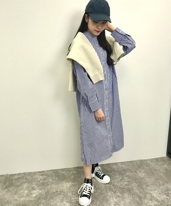 ストライプロングシャツワンピース | イング(INGNI) | 1221-550280 ネット正規店 ストライプ ワンピース シャツ 【専用】ロング フレア ライトコート 羽織り ロングワンピース